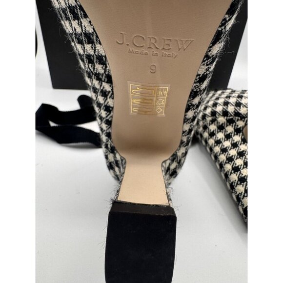 J. Crew Houndstooth Pumps Size 9 Made In Italy Ankle Wrap Bow Ribbon Heels Shoes - Picture 15 of 16